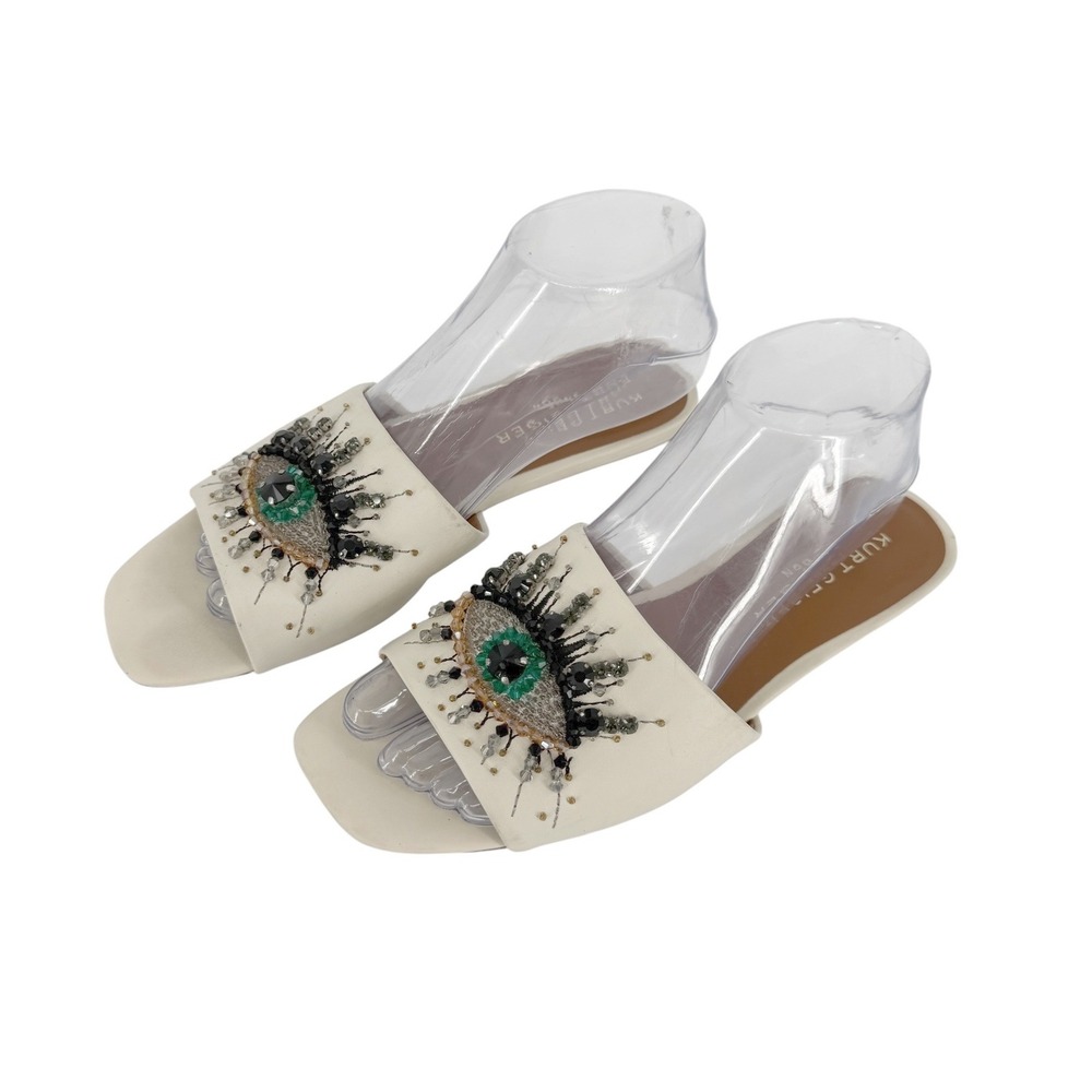 Kurt Geiger London Evil Eye Slide Sandals Women 39 8.5 Cream Beaded Leather